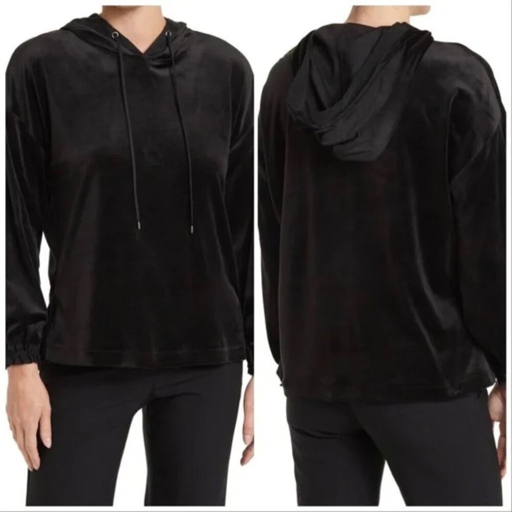 Kobi Halperin Sabrina Knit Hoodie Velvet Ruffle Trim Pullover Black Size XS EUC